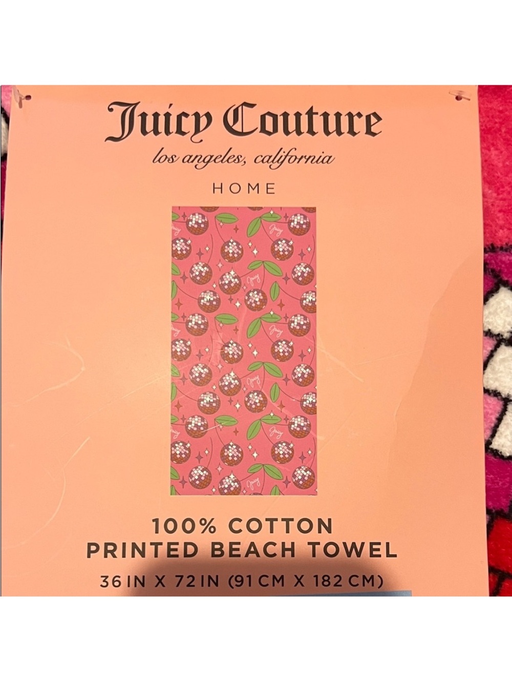 Juicy Couture Pink Cherry Print Towel disco summer beach cotton towel NWT